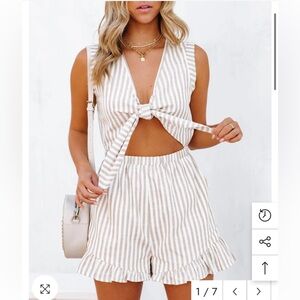 Vici Raydon Linen Blend Pocketed Tie Front Romper - Beige Sz XS